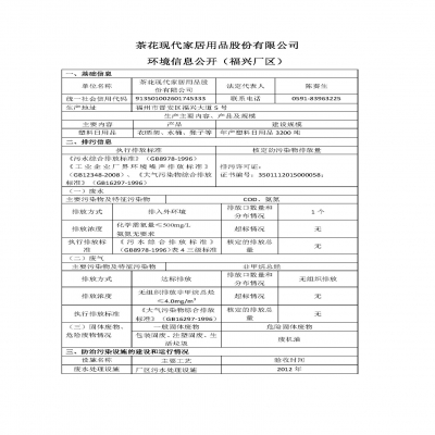 4、茶花现代家居用品股份有限公司 环境信息公开